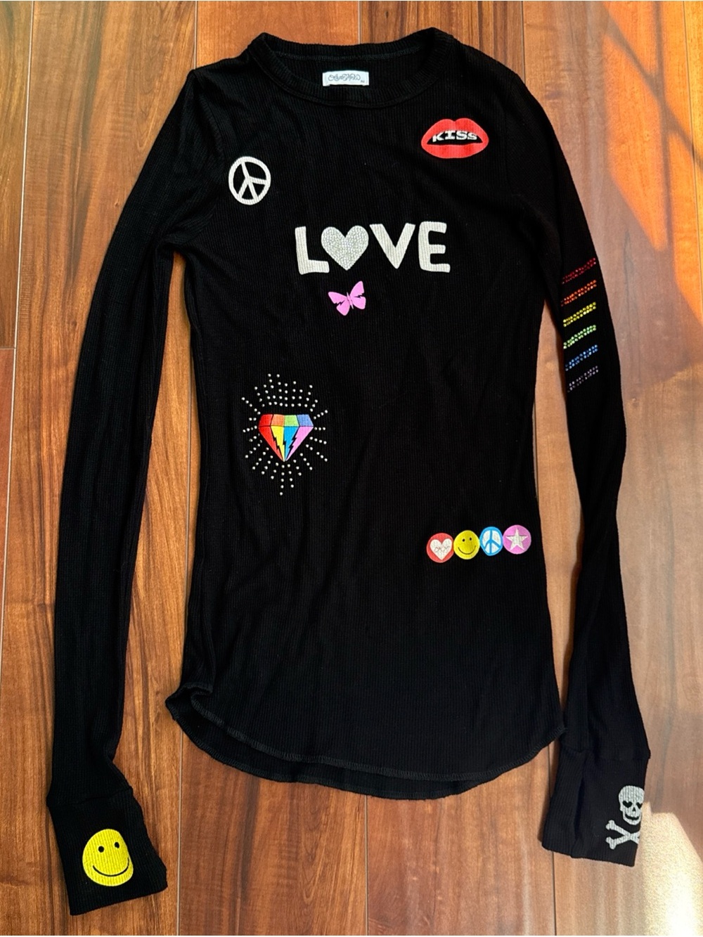 LAUREN MOSHI USA Rhinestone Y2K Graphic Thermal Top XS